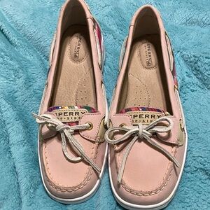 Sperry Light Pink Boat Shoes with Colorful Accents